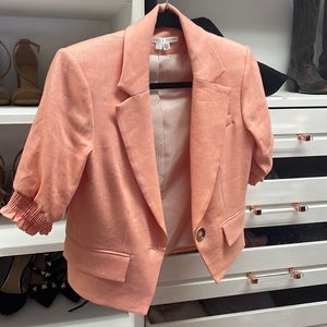 Veronica Beard Ruched Sleeve Short Sleeve Blazer